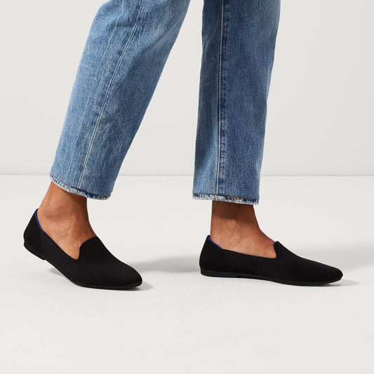 hover | Model wearing The Almond Loafer in Black.