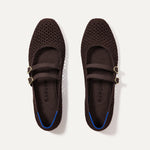 The Double Buckle Mary Jane in Chocolate Mesh shown from the top.