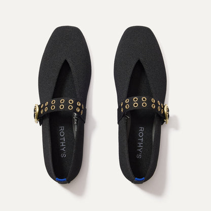 The Max Buckle Mary Jane in Black shown from the top.