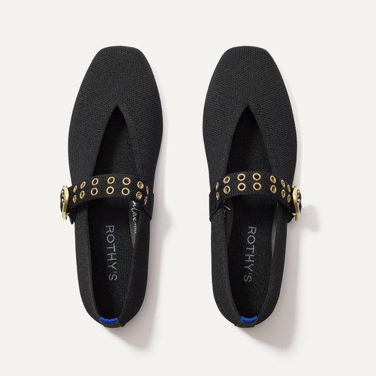 The Max Buckle Mary Jane in Black shown from the top.