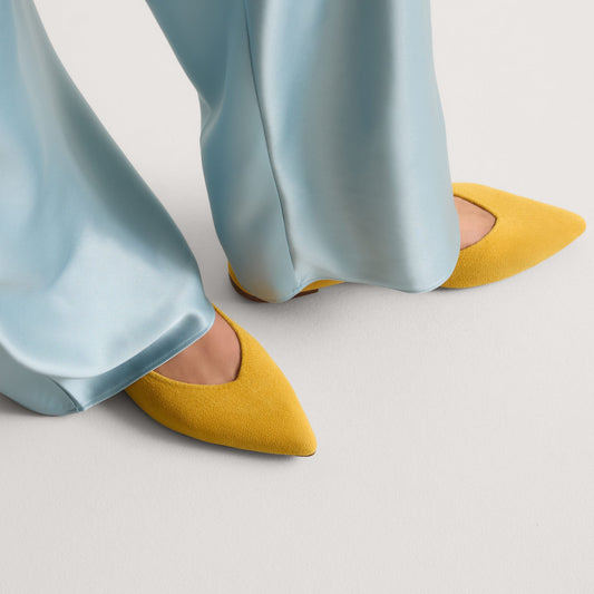 hover | Model wearing The Point III in ReVelvet Saffron.