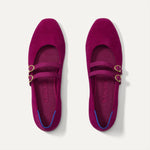 The Double Buckle Mary Jane in ReVelvet Mulberry shown from the top.