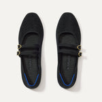 The Double Buckle Mary Jane in ReVelvet™ Black shown from the top.