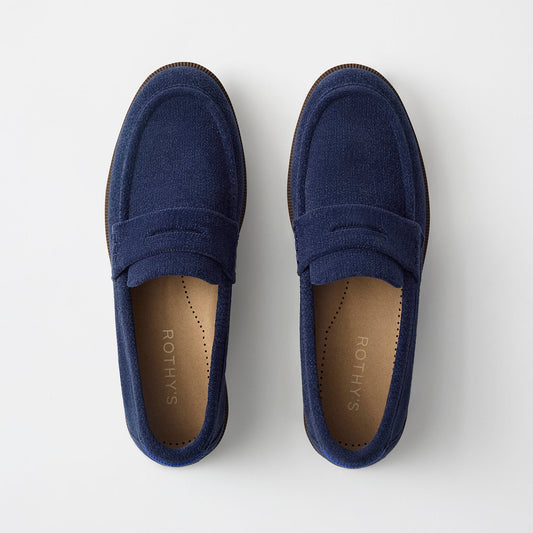 pdp | The Penny Loafer in ReVelvet Navy shown from the top.