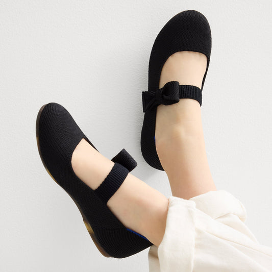 hover | Model wearing The Kids Tux Bow Mary Jane in Black.