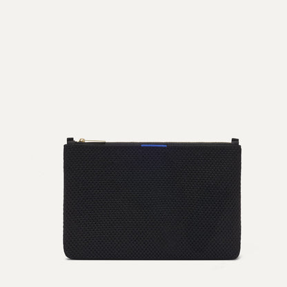 PDP |The Convertible Clutch in Black Espresso Open-Knit, shown from the front.