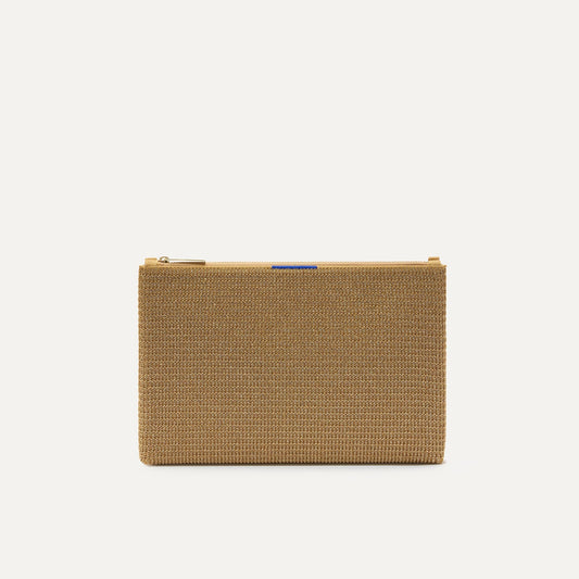 PLP |The Convertible Clutch in Glitzy Gold shown from the front.