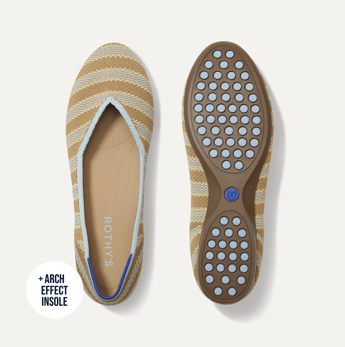 PDP |The Daily Flat in Terra Stripe shown from the top with one shoe showing the outsole.