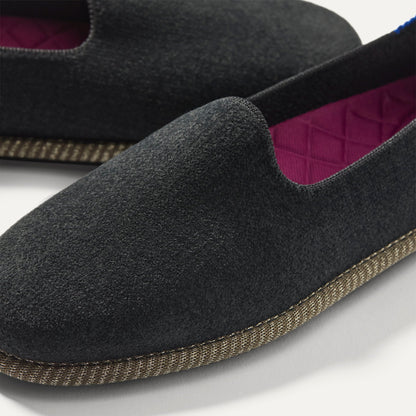 macro | The toe and vamp of The Cruiser Loafer in ReVelvet Black.