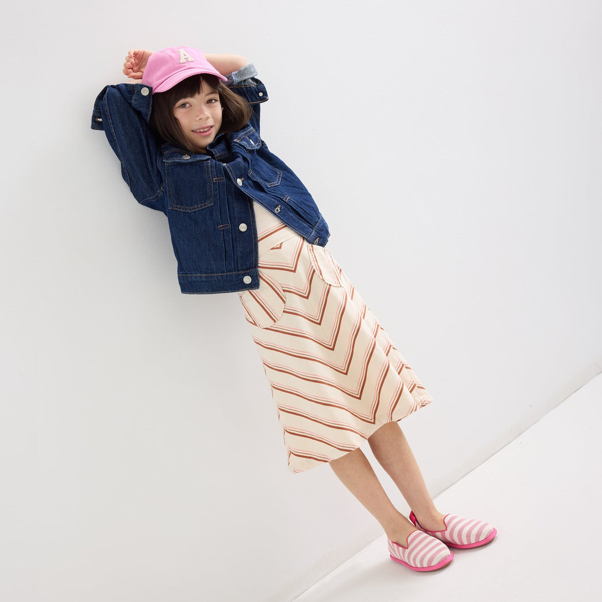 model | An alternate image of a model wearing The Mini Loafer in Sorbet Stripe.