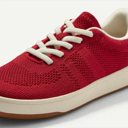 Overlay::Stretchy, No-Tie Laces | Alt:: Close up of the vamp and laces of The Kids Stretch Sneaker in Firecracker.