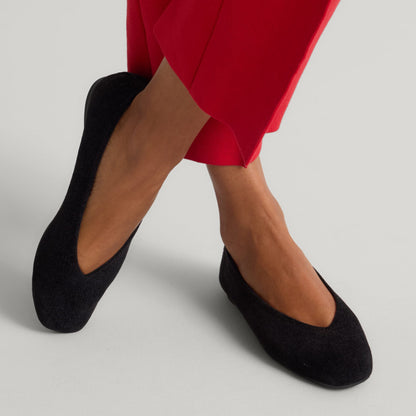 hover | Model wearing The Max Square Ballerina in ReVelvet Black.